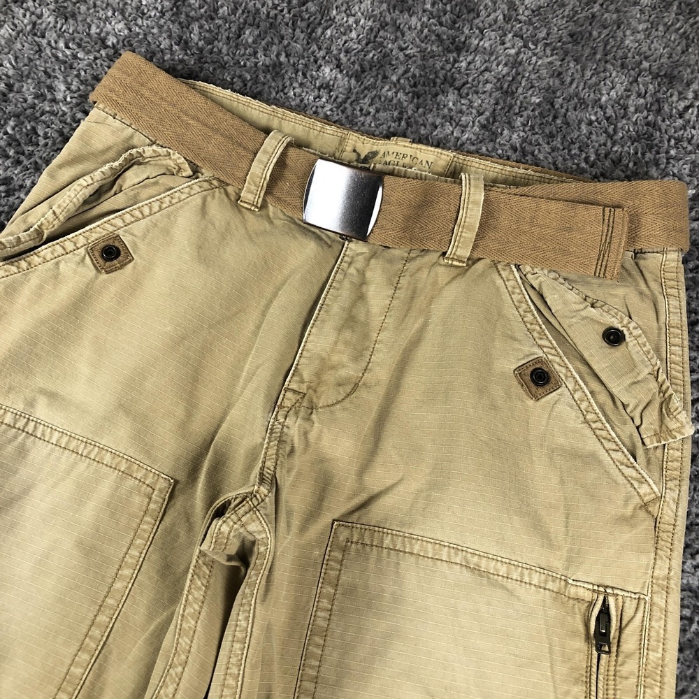 Vintage American Eagle Pants Mens 34x34 Beige Canvas Cargo Paratrooper Workwear